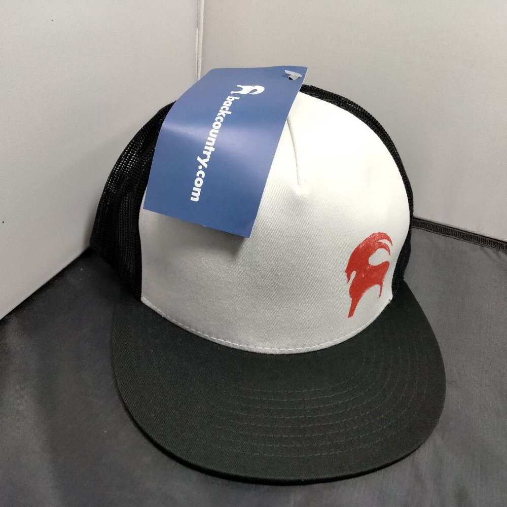 BACKCOUNTRY Goat Logo Truckers Cap Snapback Black White Red Logo